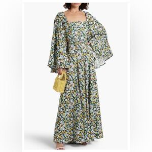 Agua by Agua Bendita Blue and Yellow Asymmetrical Bell Sleeve Gown